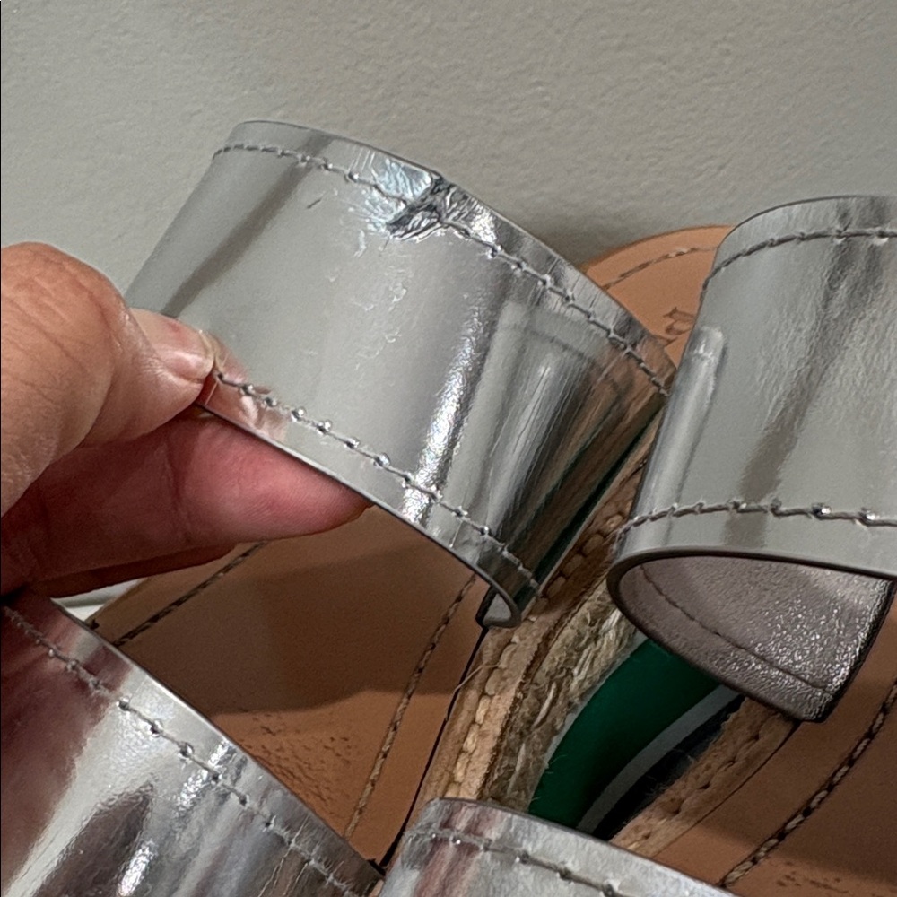 Prada Silver and Green Platform Metallic Two Band Espadrille Slides 37.5 7.5 - Picture 12 of 13